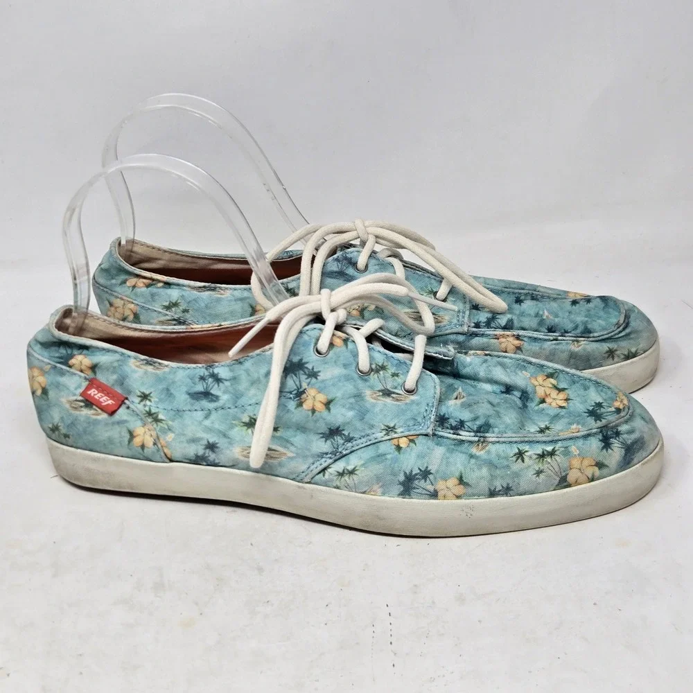 Reef Deckhand 2‎ Prints Mens 10 Blue Tropical Palm Tree Boat Shoes RF-003414